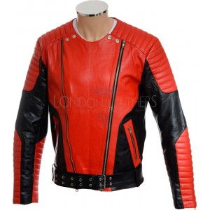 Red HM Genuine Leather Motorcycle Biker Jacket
